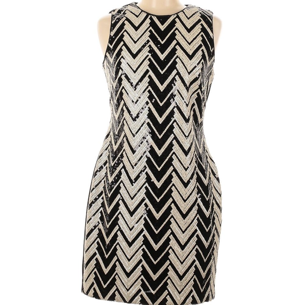 NWT Vince Camuto black and gold zig zag sequin dress, size 6